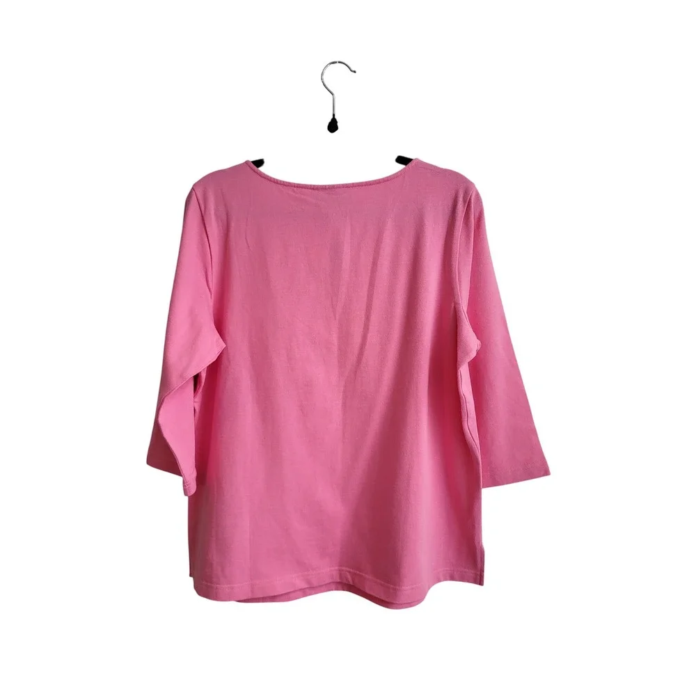 Bob Mackie Wearable Art Pink Beaded Embroidered Floral Keyhole Sweater L NWT